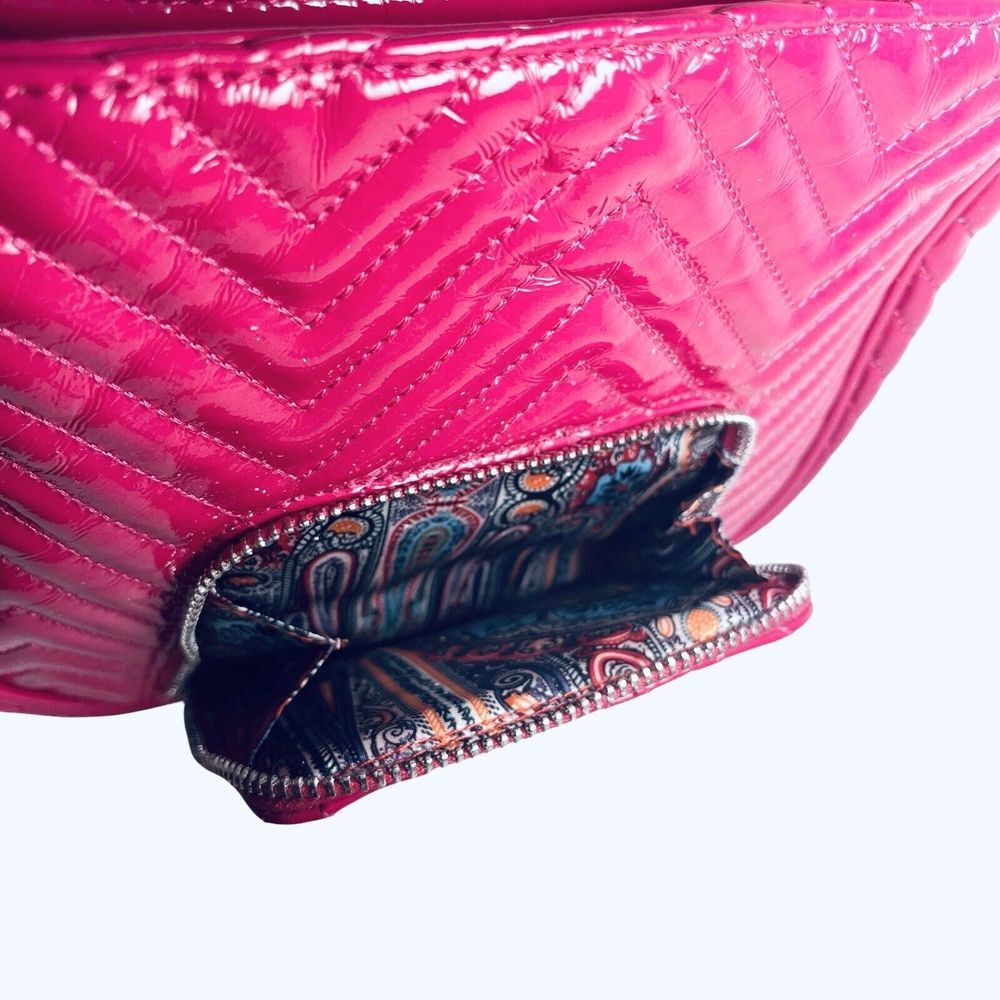 Big‎ Buddha Crossbody Bag Shoulder Tote Bright Pink Faux Patent Leather Chevron - Picture 14 of 16